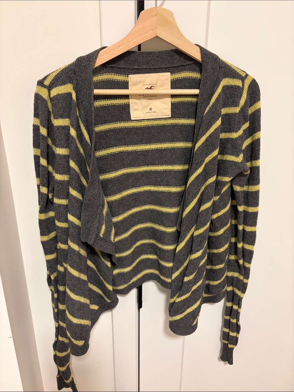 Hollister Charcoal Gray & Yellow Striped Open-Front Cardigan